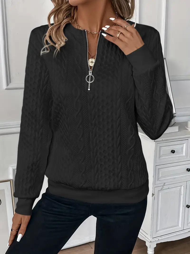 Maglione Elegante con Lavorazione a Treccia e Zip per Donna