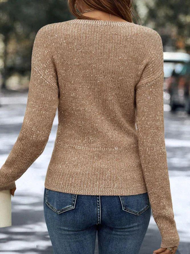 Maglia Monocolore Beige con Scollo a V per Donna